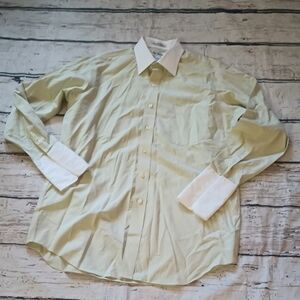 Paul Fredrick Green White Collar Cuff Sleeve Cotton Button Up Dress Shirt 16-33